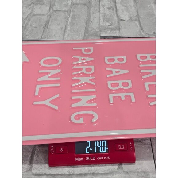 Biker Babe Parking Only Embossed Heavy Gague Steel Sign Pink White 18" x 12" - Picture 7 of 7